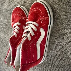 Vans Red and White High-Top Sneakers